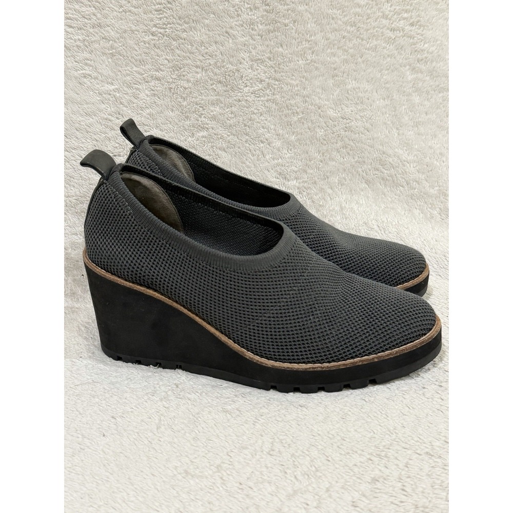 Eileen Fisher Marie Slip On Cushioned Knit Grey Graphite Size 8 Wedge Shoes
